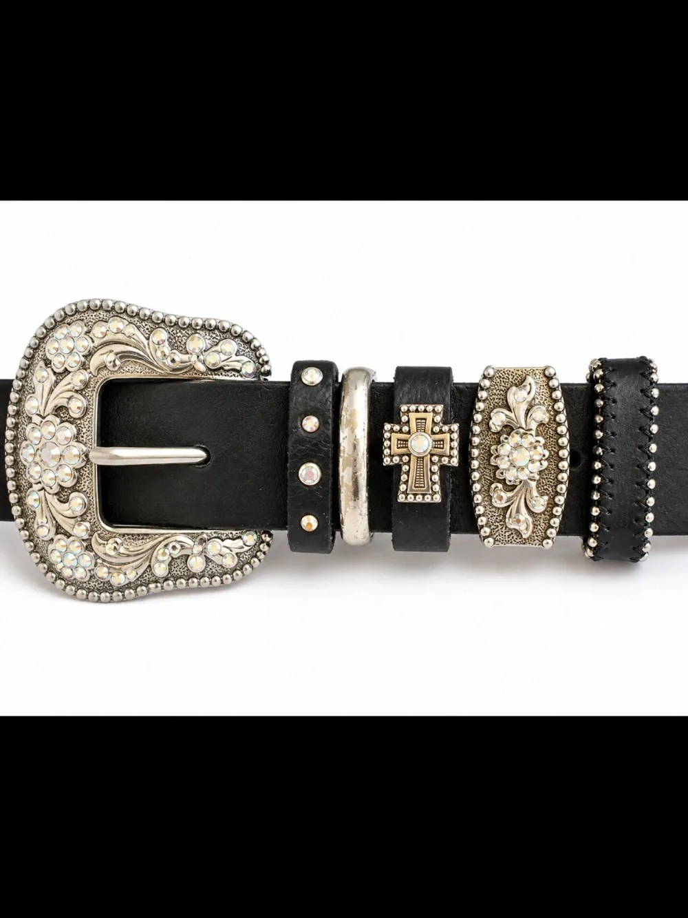 Genuine Leather Western Rhinestone Concho Belt XL Black